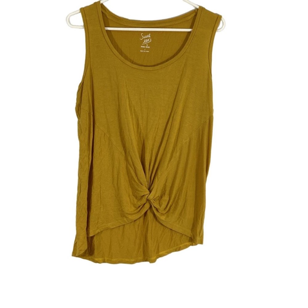 Sweet Tea's By Pink Rose Womens Yellow Twisted Font Pullover Tank Top Size Large